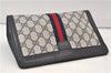 Authentic GUCCI Sherry Line Clutch Hand Bag Purse GG PVC Leather Navy Blue 4484E