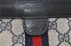 Authentic GUCCI Sherry Line Clutch Hand Bag Purse GG PVC Leather Navy Blue 4484E