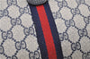 Authentic GUCCI Sherry Line Clutch Hand Bag Purse GG PVC Leather Navy Blue 4484E