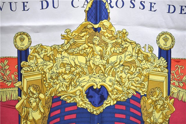 Authentic HERMES Carre 90 Scarf "VUE DU CARROSSE DE LA GALERE" Silk Blue 4489E