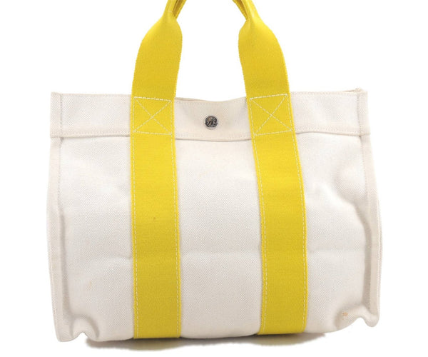 Authentic HERMES Bora Bora PM Tote Bag Canvas White Yellow 4497D