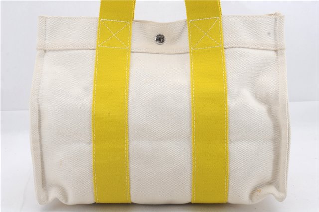 Authentic HERMES Bora Bora PM Tote Bag Canvas White Yellow 4497D