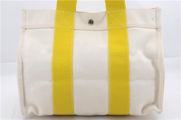 Authentic HERMES Bora Bora PM Tote Bag Canvas White Yellow 4497D