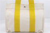 Authentic HERMES Bora Bora PM Tote Bag Canvas White Yellow 4497D