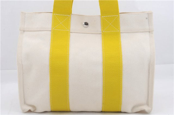 Authentic HERMES Bora Bora PM Tote Bag Canvas White Yellow 4497D