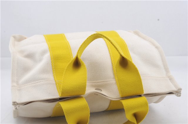 Authentic HERMES Bora Bora PM Tote Bag Canvas White Yellow 4497D