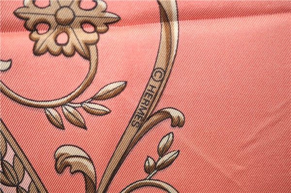 Authentic HERMES Carre 90 Scarf "LA PROMENADE DE LONGCHAMPS " Silk Pink 4499E