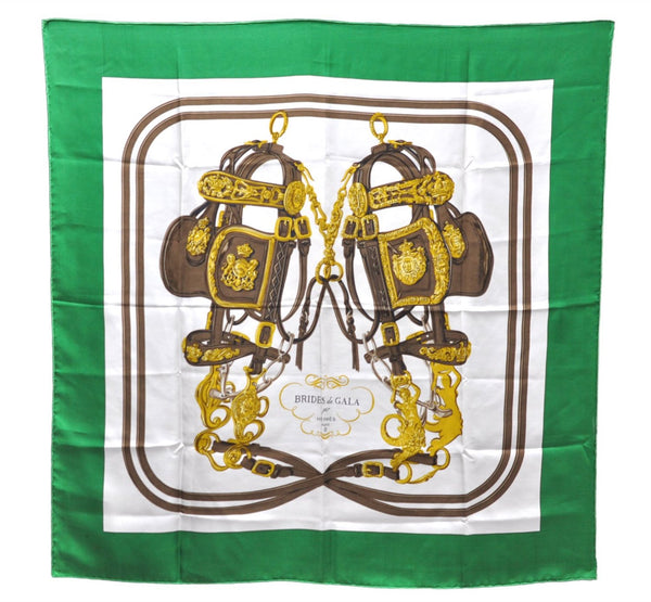 Authentic HERMES Carre 90 Scarf "BRIDES de GALA par" Silk Green 4506E