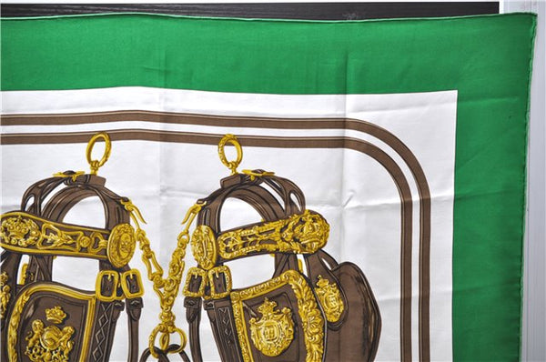 Authentic HERMES Carre 90 Scarf "BRIDES de GALA par" Silk Green 4506E