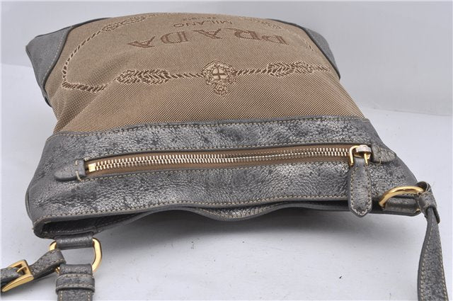 Authentic PRADA Canvas Leather Shoulder Cross Body Bag Purse Beige Silver 4515D