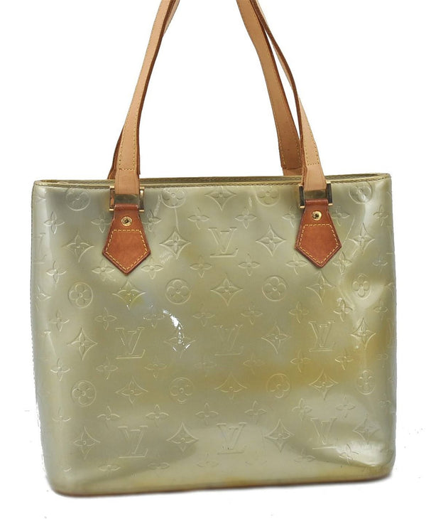 Authentic Louis Vuitton Vernis Houston Shoulder Bag M91053 Light Green LV 4516D