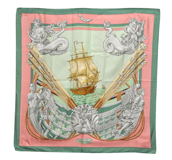 Authentic HERMES Carre 90 Scarf "Lephyr" Silk Green 4516E