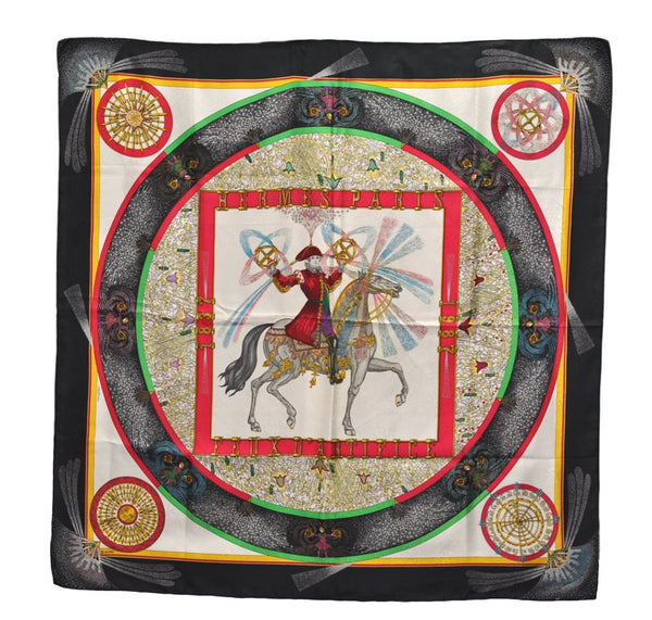 Authentic HERMES Carre 90 Scarf "FEUX D'ARTIFICE" Silk Black 4517E