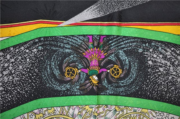 Authentic HERMES Carre 90 Scarf "FEUX D'ARTIFICE" Silk Black 4517E