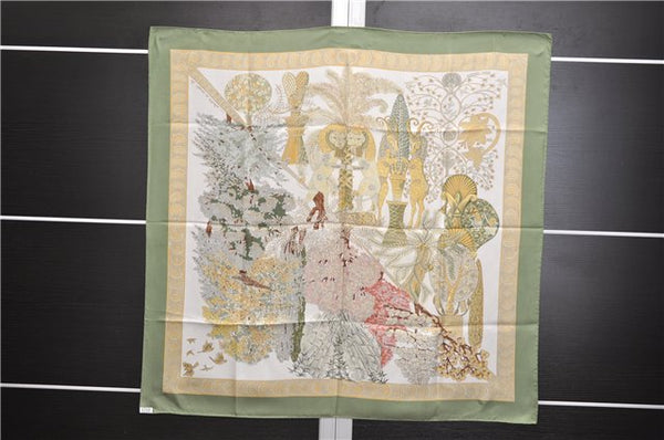 Authentic HERMES Carre 90 Scarf "Les legendes de l’Arbre" Silk Green 4520E