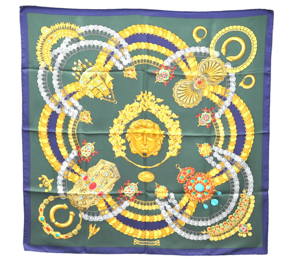 Authentic HERMES Carre 90 Scarf "KOSMIMA" Silk Navy 4521E