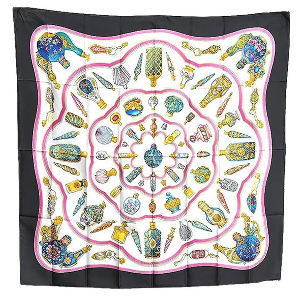 Authentic HERMES Carre 90 Scarf "Qu'importe le flacon" Silk Black 4522E