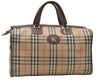 Authentic Burberrys Vintage Check Canvas Travel Boston Bag Brown Beige 4523D