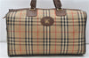 Authentic Burberrys Vintage Check Canvas Travel Boston Bag Brown Beige 4523D