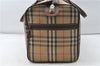 Authentic Burberrys Vintage Check Canvas Travel Boston Bag Brown Beige 4523D