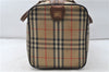 Authentic Burberrys Vintage Check Canvas Travel Boston Bag Brown Beige 4523D