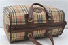 Authentic Burberrys Vintage Check Canvas Travel Boston Bag Brown Beige 4523D