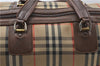 Authentic Burberrys Vintage Check Canvas Travel Boston Bag Brown Beige 4523D