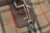 Authentic Burberrys Vintage Check Canvas Travel Boston Bag Brown Beige 4523D