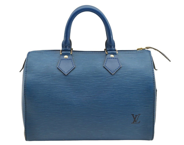 Authentic Louis Vuitton Epi Speedy 25 Hand Boston Bag Blue M43015 LV 4525I