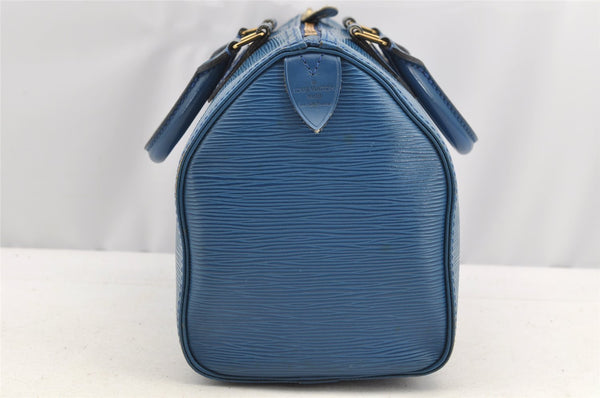 Authentic Louis Vuitton Epi Speedy 25 Hand Boston Bag Blue M43015 LV 4525I