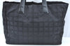 Authentic CHANEL New Travel Line Shoulder Tote Bag Nylon Leather Black 4528F