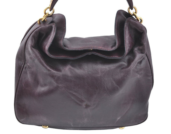 Authentic CELINE Vintage Hand Bag Purse Leather Purple 4541G