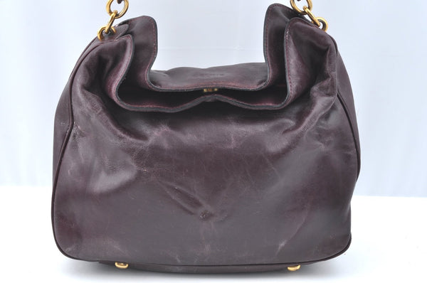 Authentic CELINE Vintage Hand Bag Purse Leather Purple 4541G