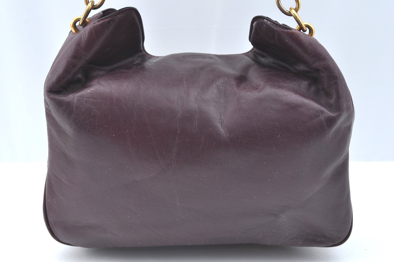 Authentic CELINE Vintage Hand Bag Purse Leather Purple 4541G
