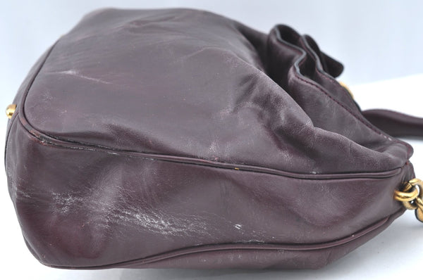 Authentic CELINE Vintage Hand Bag Purse Leather Purple 4541G