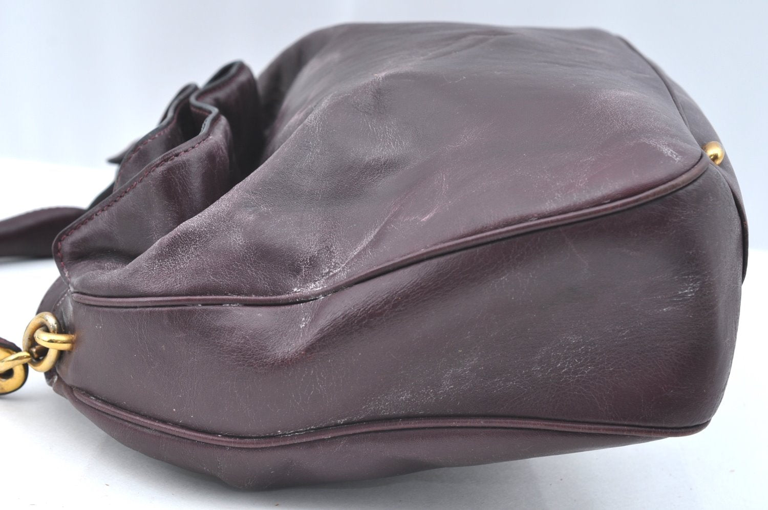 Authentic CELINE Vintage Hand Bag Purse Leather Purple 4541G