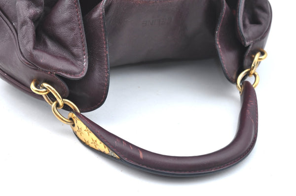 Authentic CELINE Vintage Hand Bag Purse Leather Purple 4541G