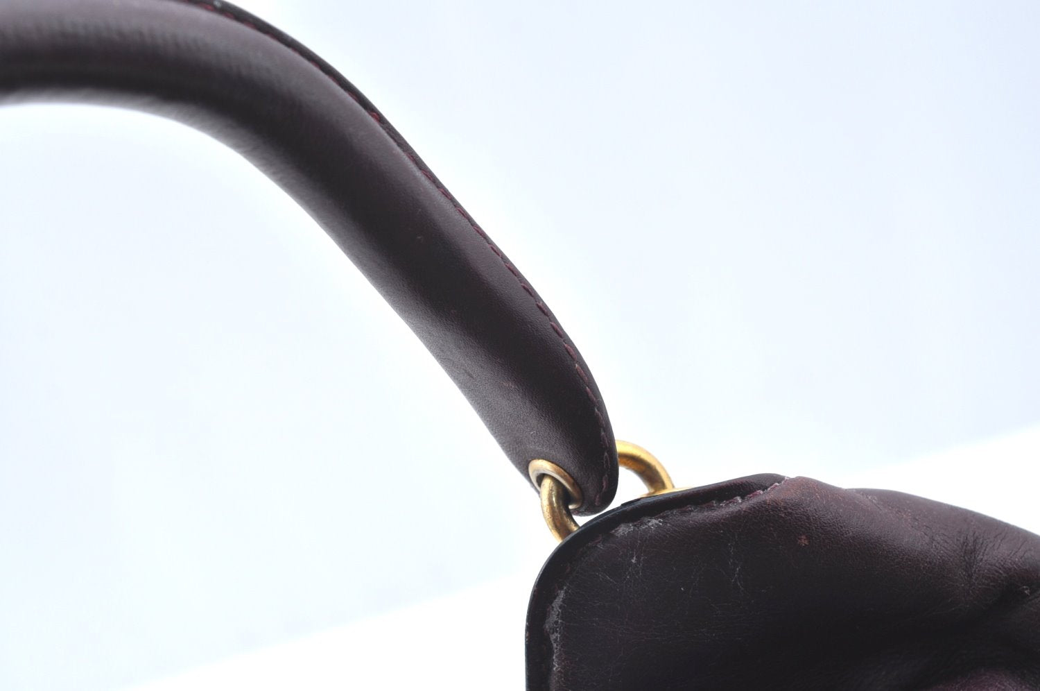 Authentic CELINE Vintage Hand Bag Purse Leather Purple 4541G