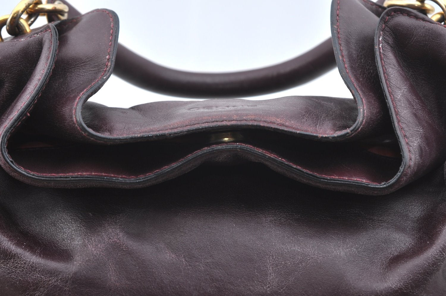 Authentic CELINE Vintage Hand Bag Purse Leather Purple 4541G
