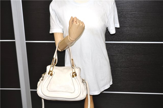 Authentic Chloe Paraty 2Way Shoulder Hand Bag Purse White 4544C