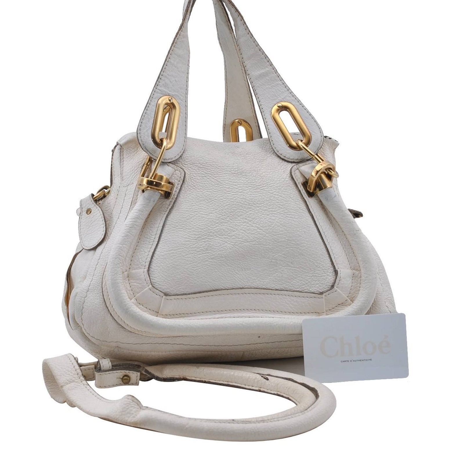 Authentic Chloe Paraty 2Way Shoulder Hand Bag Purse White 4544C