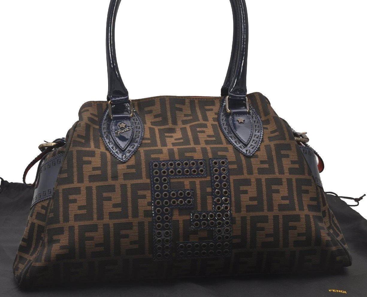 Authentic FENDI Zucca Etniko Shoulder Hand Bag Canvas Leather Brown 4546I