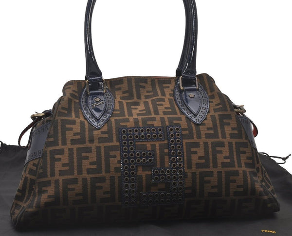 Authentic FENDI Zucca Etniko Shoulder Hand Bag Canvas Leather Brown 4546I