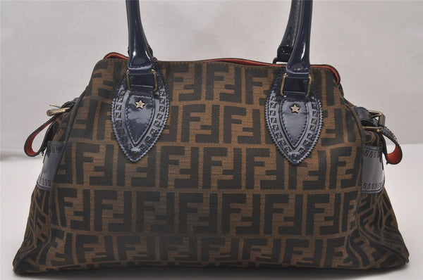 Authentic FENDI Zucca Etniko Shoulder Hand Bag Canvas Leather Brown 4546I