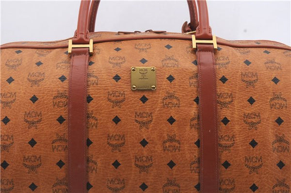 Authentic MCM Visetos Leather Vintage Shoulder Boston Bag Brown 4547D