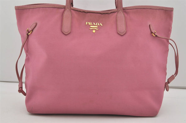 Authentic PRADA Vintage Nylon Tessuto Leather Shoulder Tote Bag Pink 4548I