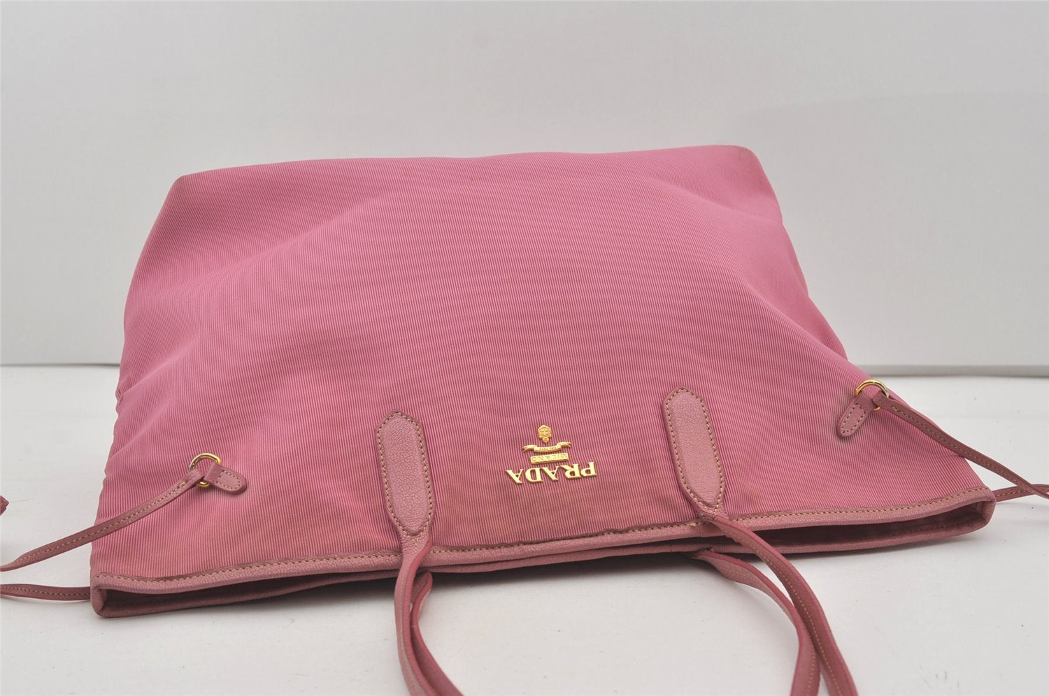 Authentic PRADA Vintage Nylon Tessuto Leather Shoulder Tote Bag Pink 4548I