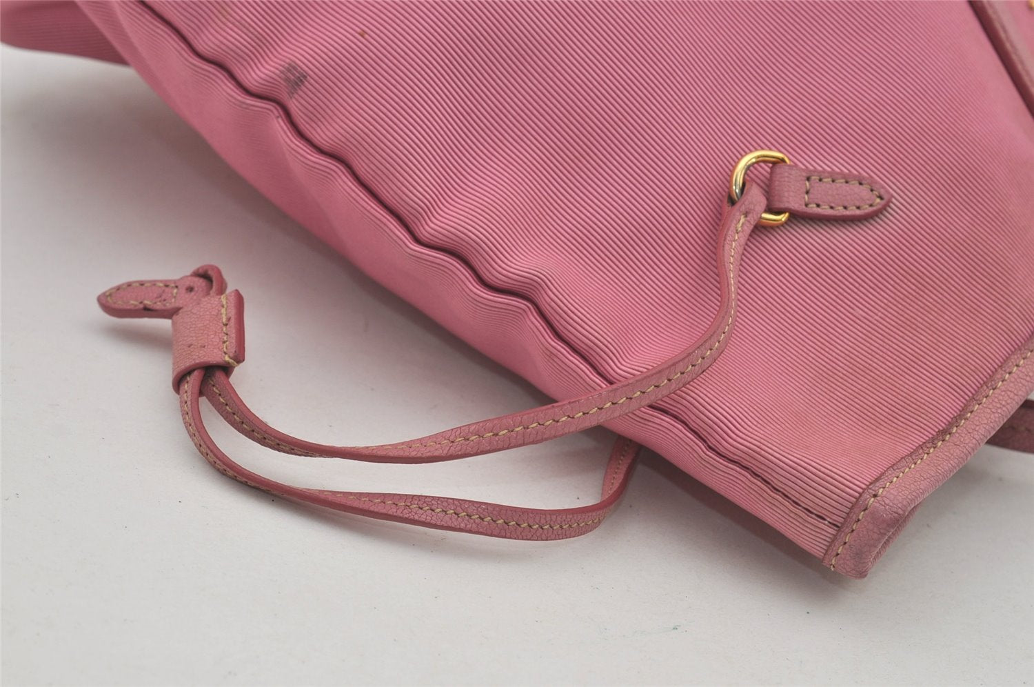 Authentic PRADA Vintage Nylon Tessuto Leather Shoulder Tote Bag Pink 4548I