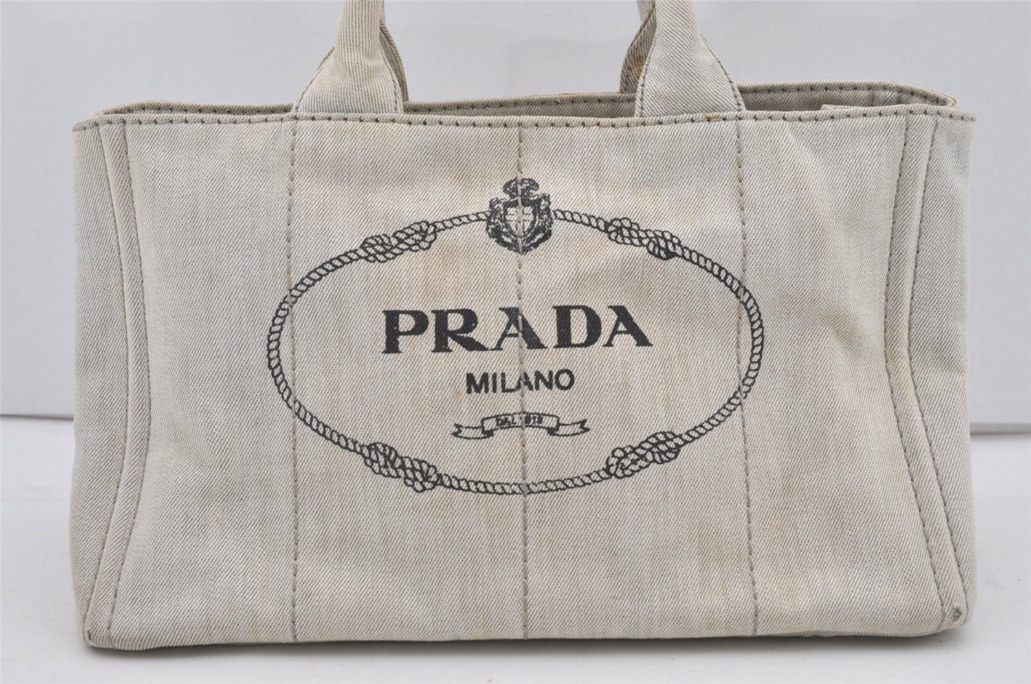 Authentic PRADA Vintage Canapa M Canvas 2Way Tote Hand Bag White 4549I