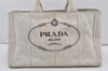 Authentic PRADA Vintage Canapa M Canvas 2Way Tote Hand Bag White 4549I